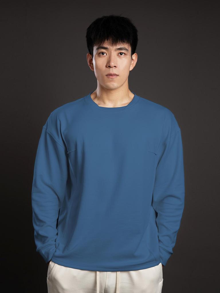 Autumn Men's Long Sleeve T-Shirt, Solid Color, Sporty Casual, Euro-American Style, Crew Neck, Fitness Sweatshirt.
