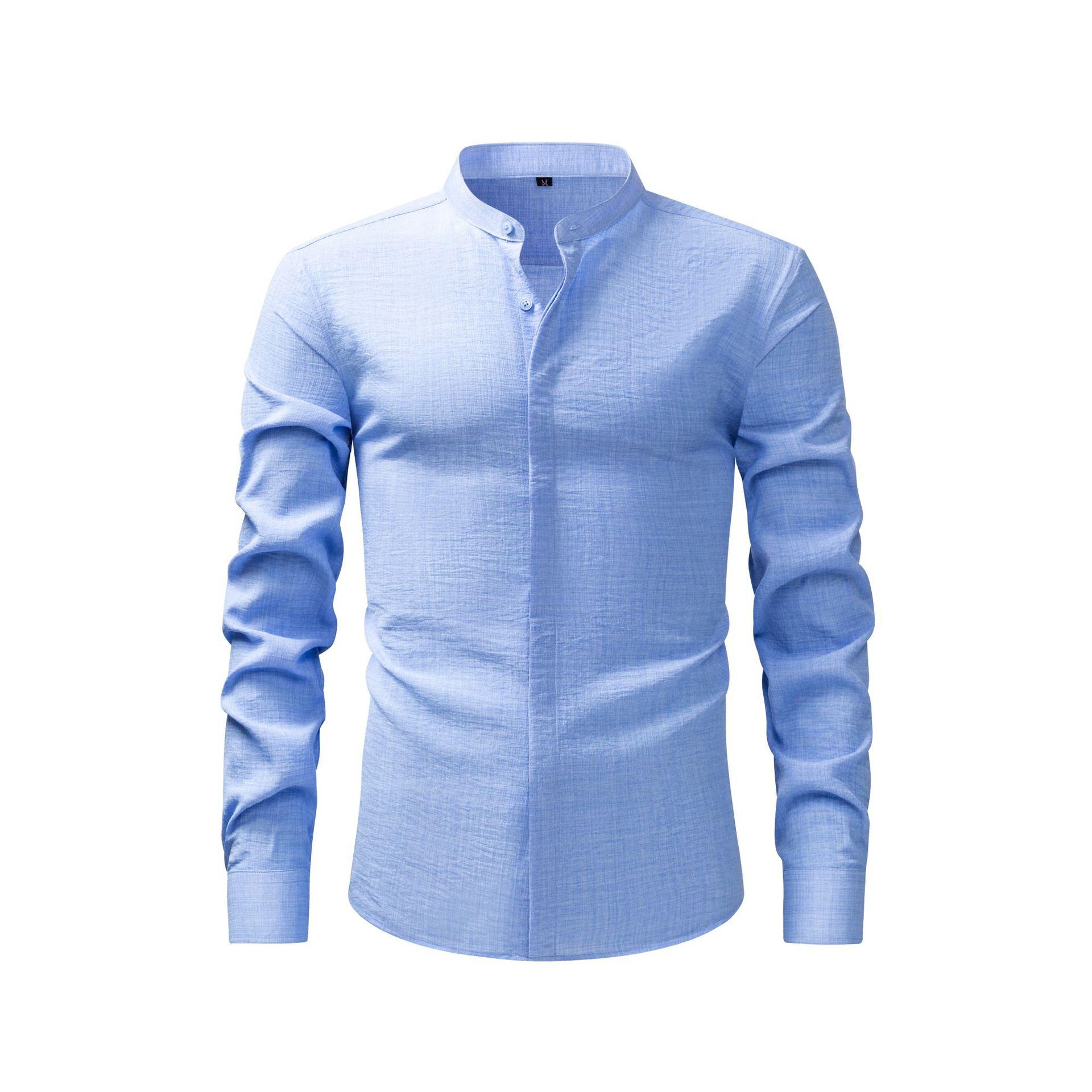 Men S Slim Fit Long Sleeve Stand Collar Shirt Wrinkle Resistant Business Casual S