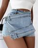 Women's High Waist Asymmetrical Overlap Denim Mini Skirt Light Blue