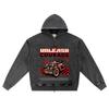DTG Print Knitted Denim Zip-Up Hoodie Unleash Courage Retro Car Brother Print Zipper Hoodies