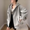 Black hooded sweater jacket women's autumn and winter classic basic heavy fleece thickened casual loose versatile top