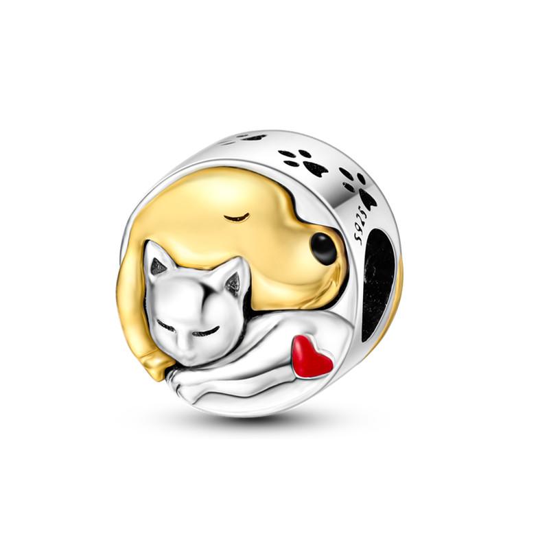 Cute Cat Dogs Charms Fit Fashion Original Bracelets Pet Paw 925 Silver Bulldog Schnauzer Akita Dog Beads DIY Jewelry Making