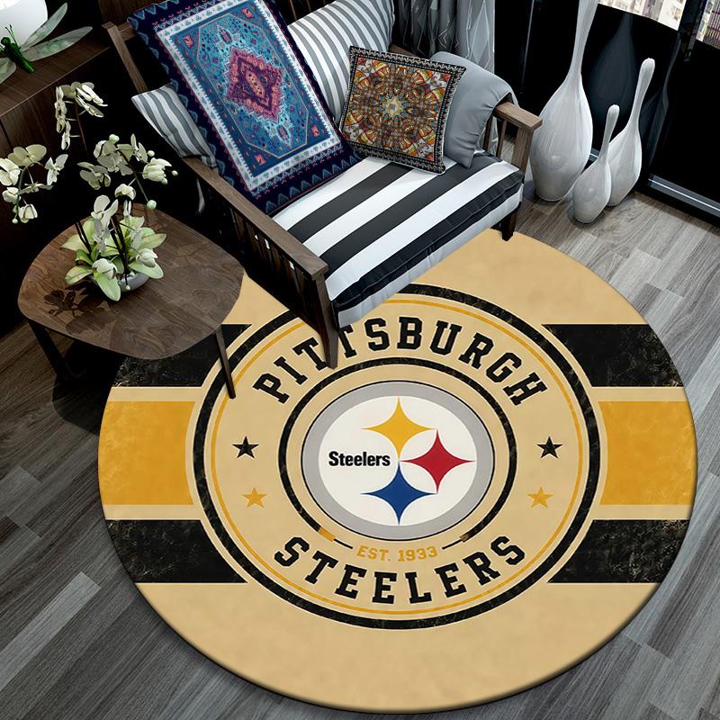 Pittsburgh Steelers Round Area Rug,Carpet Rug for Living Room Bedroom Sofa Playroom Decor,Non-slip Floor Mat