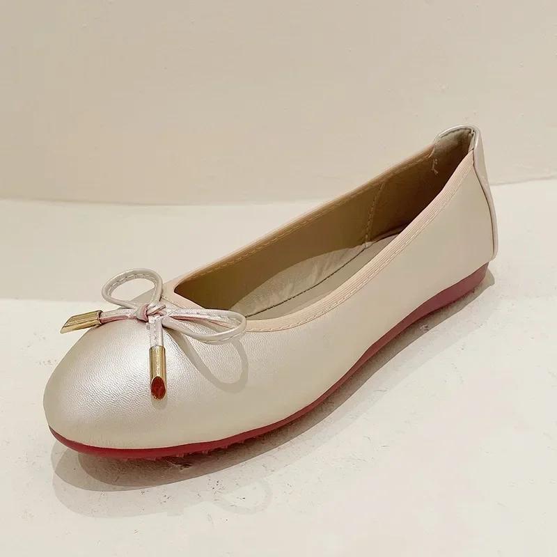 Ladies Single Shoes Bowtie Flats Patent Leather Loafers Women Round Toe Roll-Up Shoes Woman Bridesmaid Flats Zapatillas Mujer