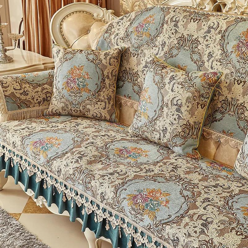 Four Seasons Universal Large Skirt Sofa Cover European Style Non Slip Sofa Cushion Jacquard Living Room Lace Cushion Sofa Cover