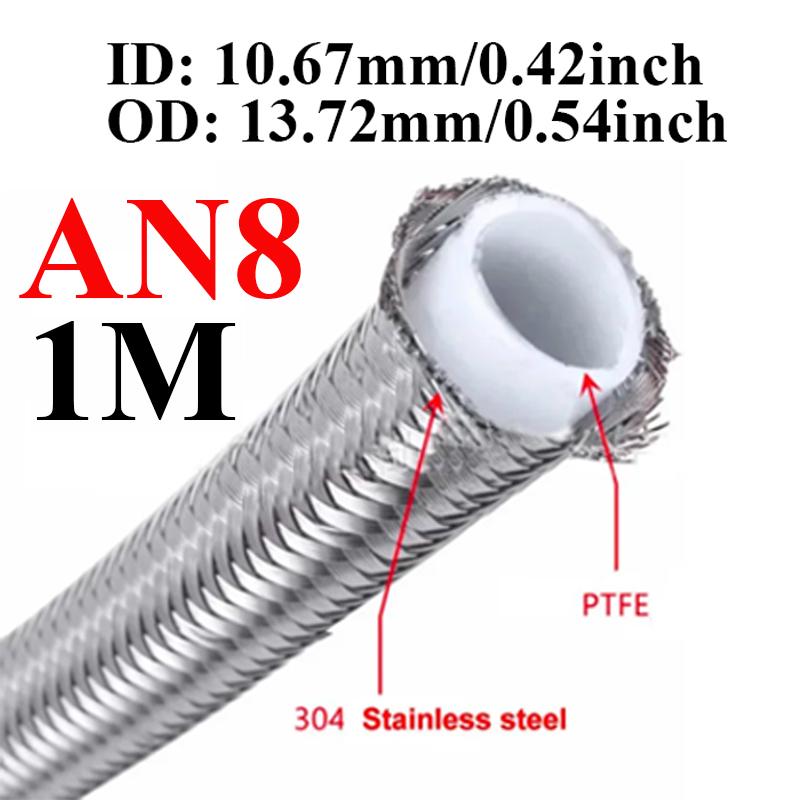 1-6M AN8 8AN Nylon Stainless Steel Braided PTFE Racing Brake Hose E85 Fuel Oil Cooler Line Pipe Swivel Hose End Fitting Adaptor 1M AN8 SS Hose