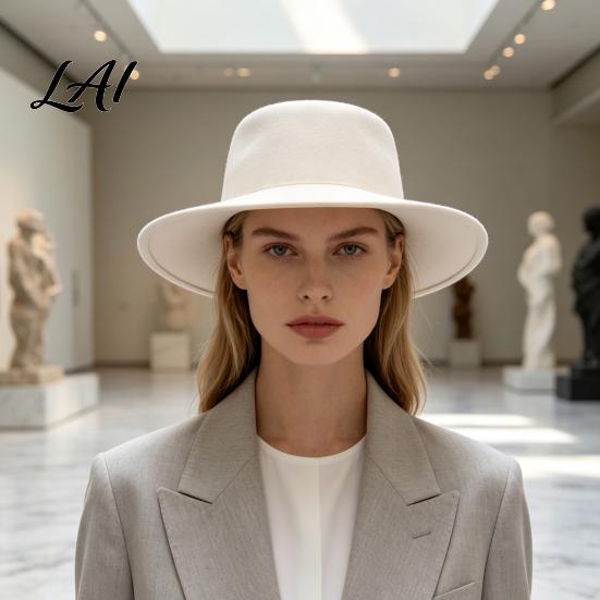 Polyester Warm Winter Cap Flat Top Fedora Hat Wool Blend Derby Cap Retro Jazz Elegant Headwear Wide Brim Felt Hat for Women Events & Daily