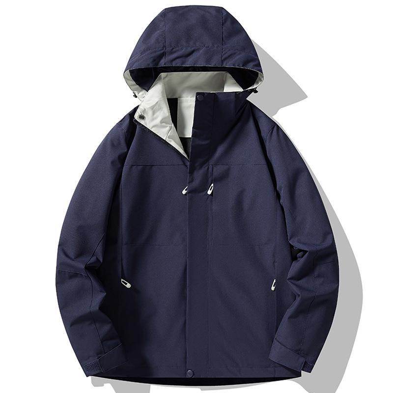 Unisex Windproof Waterproof Hooded Mountaineering Jacket with Detachable Liner - Two-Piece Set for Autumn and Winter.