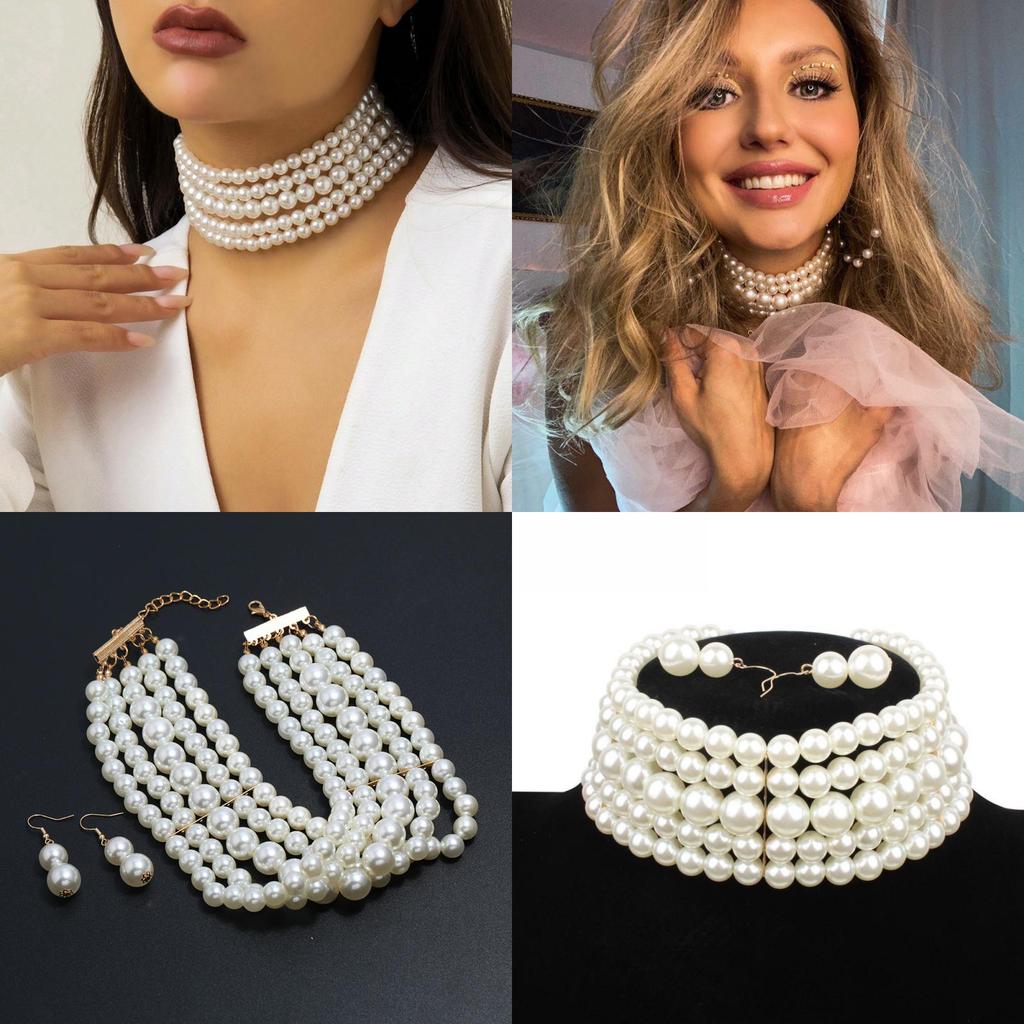 Jewelry Women Fashion Collection With Multi Layer Pearl Alloy Pendant Work For