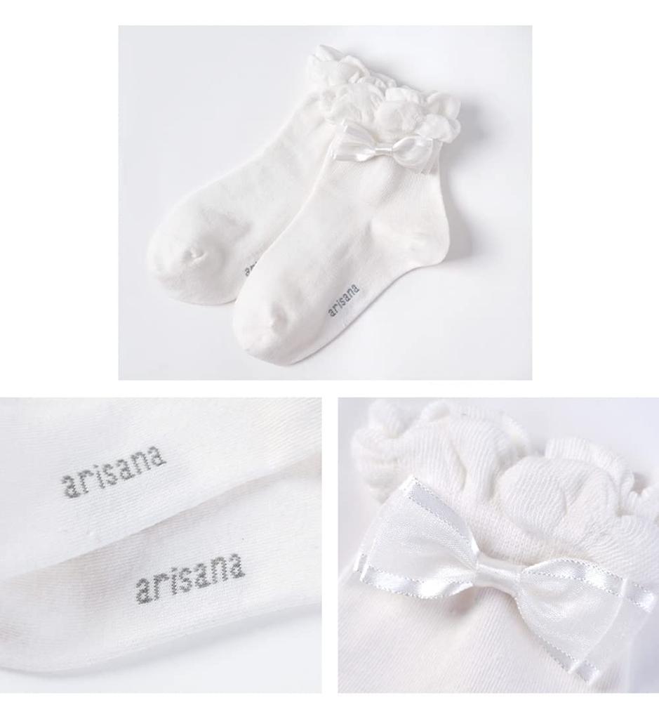 Ribbon Short Socks for Formal Frilly M [Arisana] Kids, Girls, Socks, Socks, White,