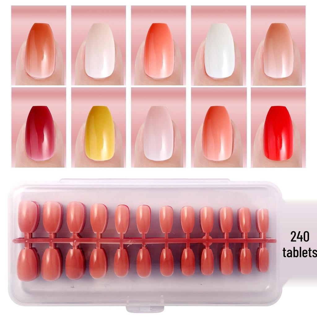 Colored Glitter Nail Art Tips - 240-Piece Set with Various Styles and Multiple Colors, Boxed Fake Fingernail Stickers