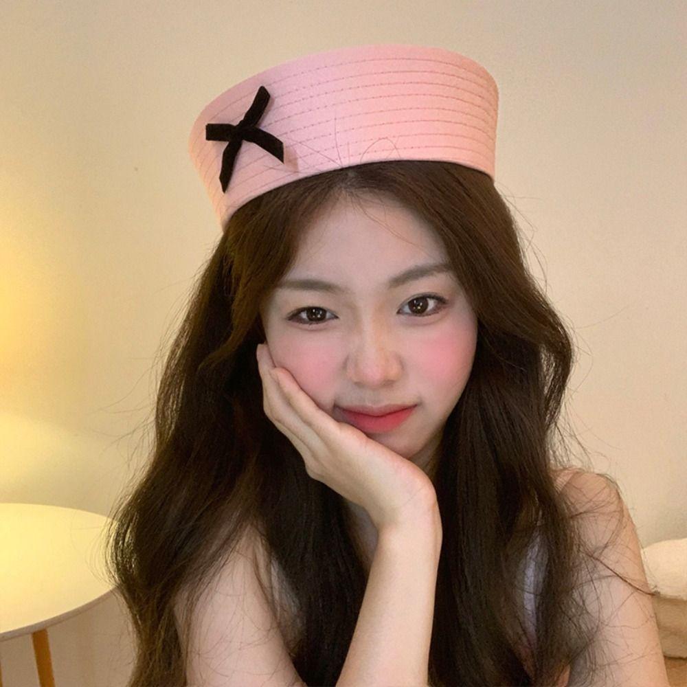Flip Eaves Sailor Hat Bowknot Navy Cap Personality Bow Beret  Outdoor