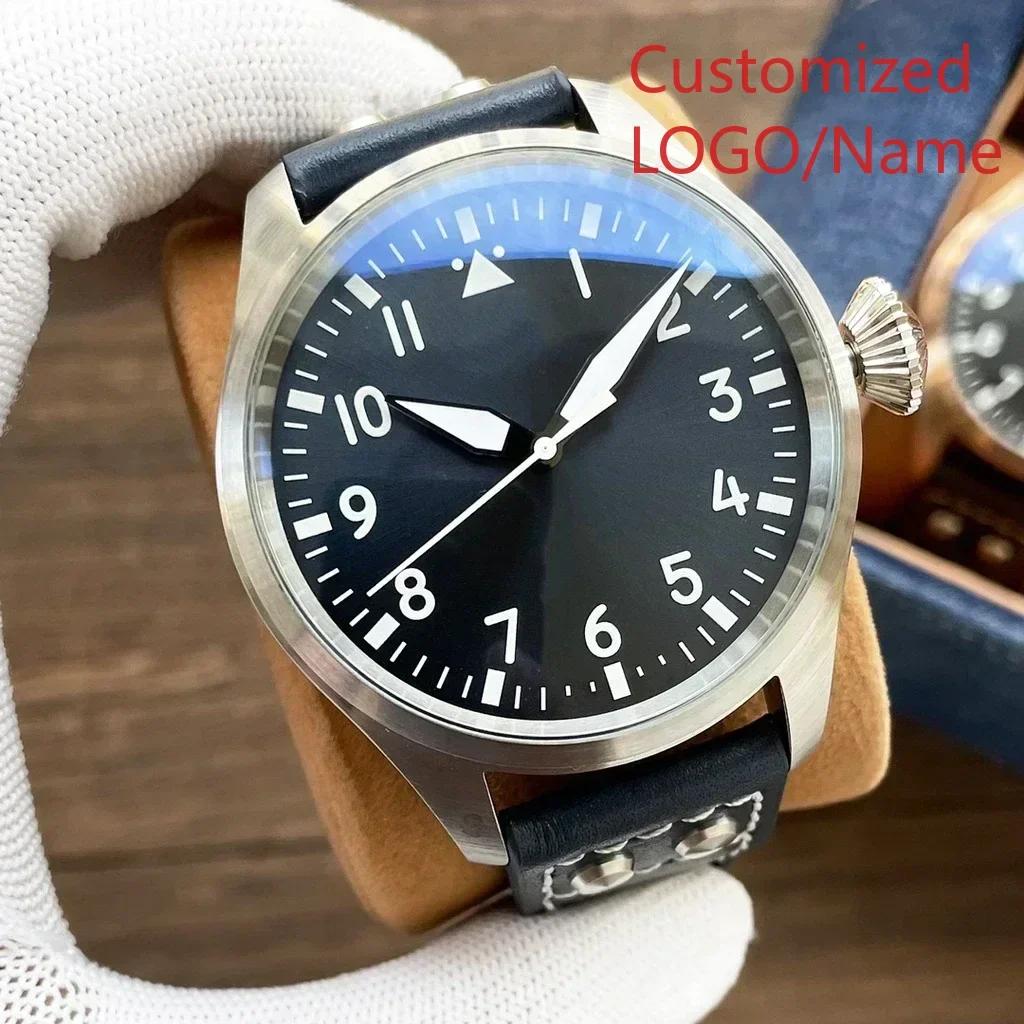 A11 Store Customized Watch  Men Pilots Automatic l Watch Stainless Steel Brown Leather Green Black Dial Fashion Big Watches