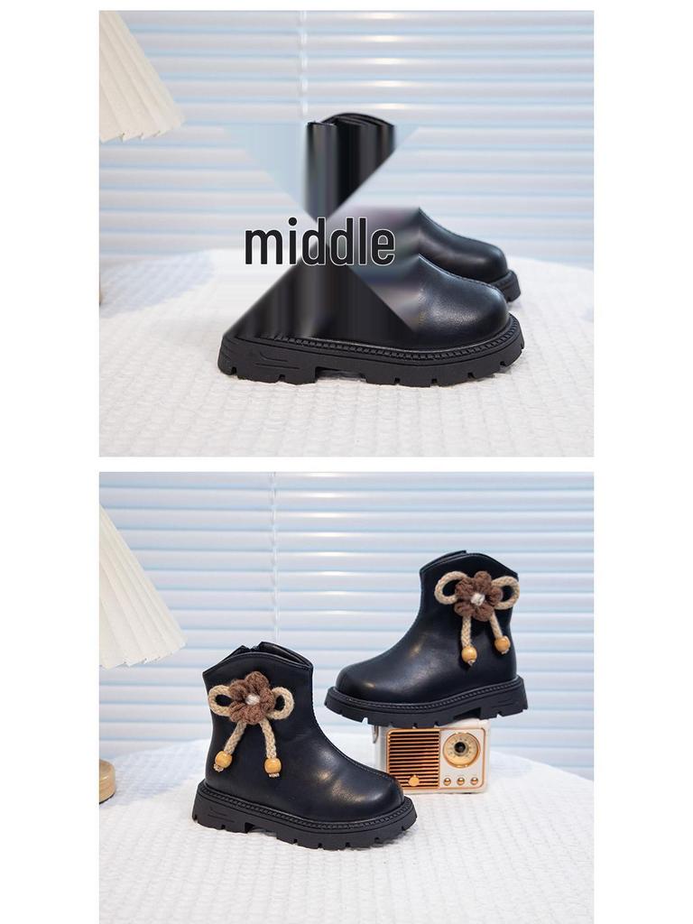 Beige Princess Ankle Boots for Girls - Soft Sole Leather, Non-Slip, 2025 New Style