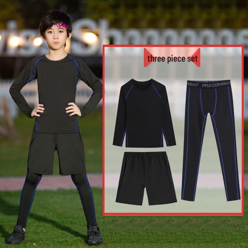Boys' Fleece-Lined Quick-Dry Compression Suit for Autumn/Winter - High-Elastic Long-Sleeve for Sports & Fitness