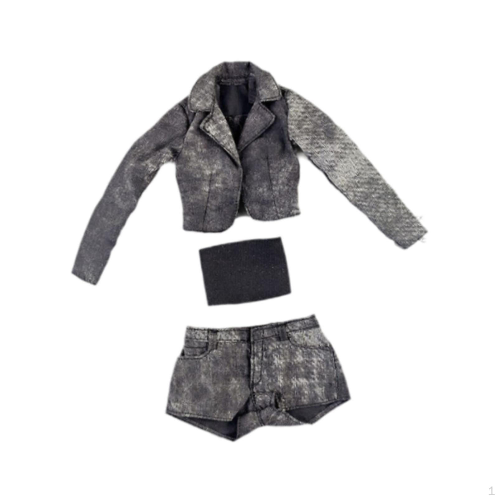 

1/6 масштаб короткая куртка, шорты и топ-труба комплект кукольная модель одежда мода повседневная одежда Black Gray