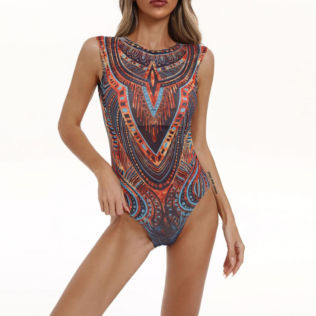 Women's Mesh Monokini Bathing Suit Long Sleeve One-Piece Swimsuit, UV Protection Swimwear