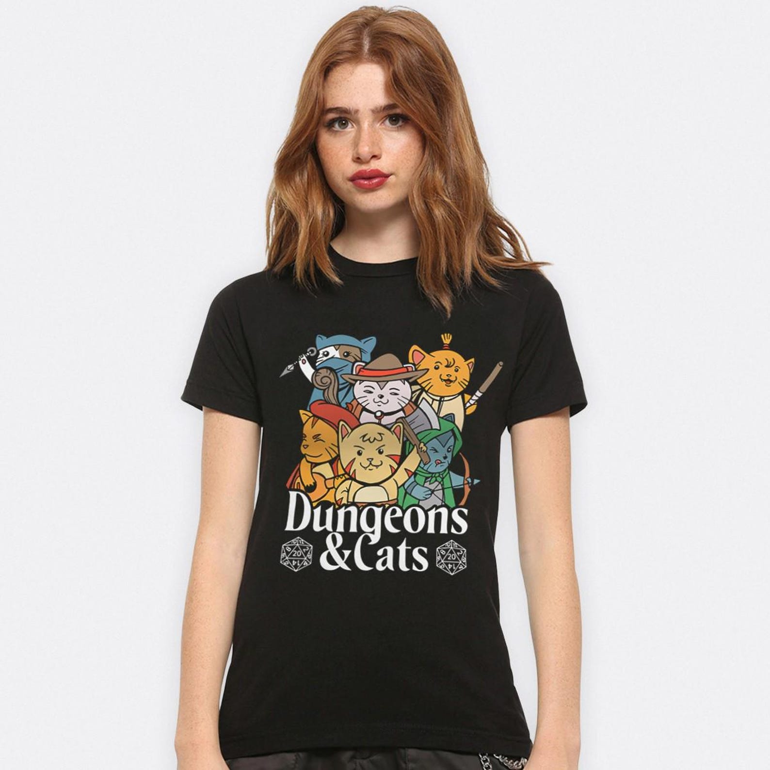 Dungeons and Cats Funny T-Shirt, Men s Women s Sizes (DND-552201) S
