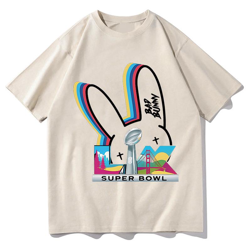 Bad Bunny Super Bowl Tshirts Short Sleeve Pure Cotton Oneck Fashion Tshirts Men Women Summer Unisex Streetwear Hip Hop Tops