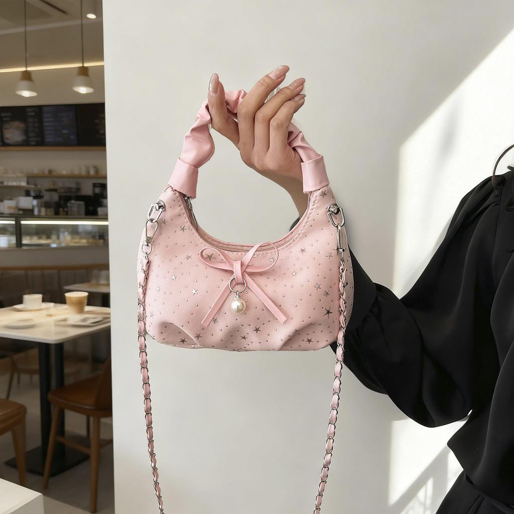 Solid Color Bowknot Versatile Daily Casual Shoulder Crossbody Handbag