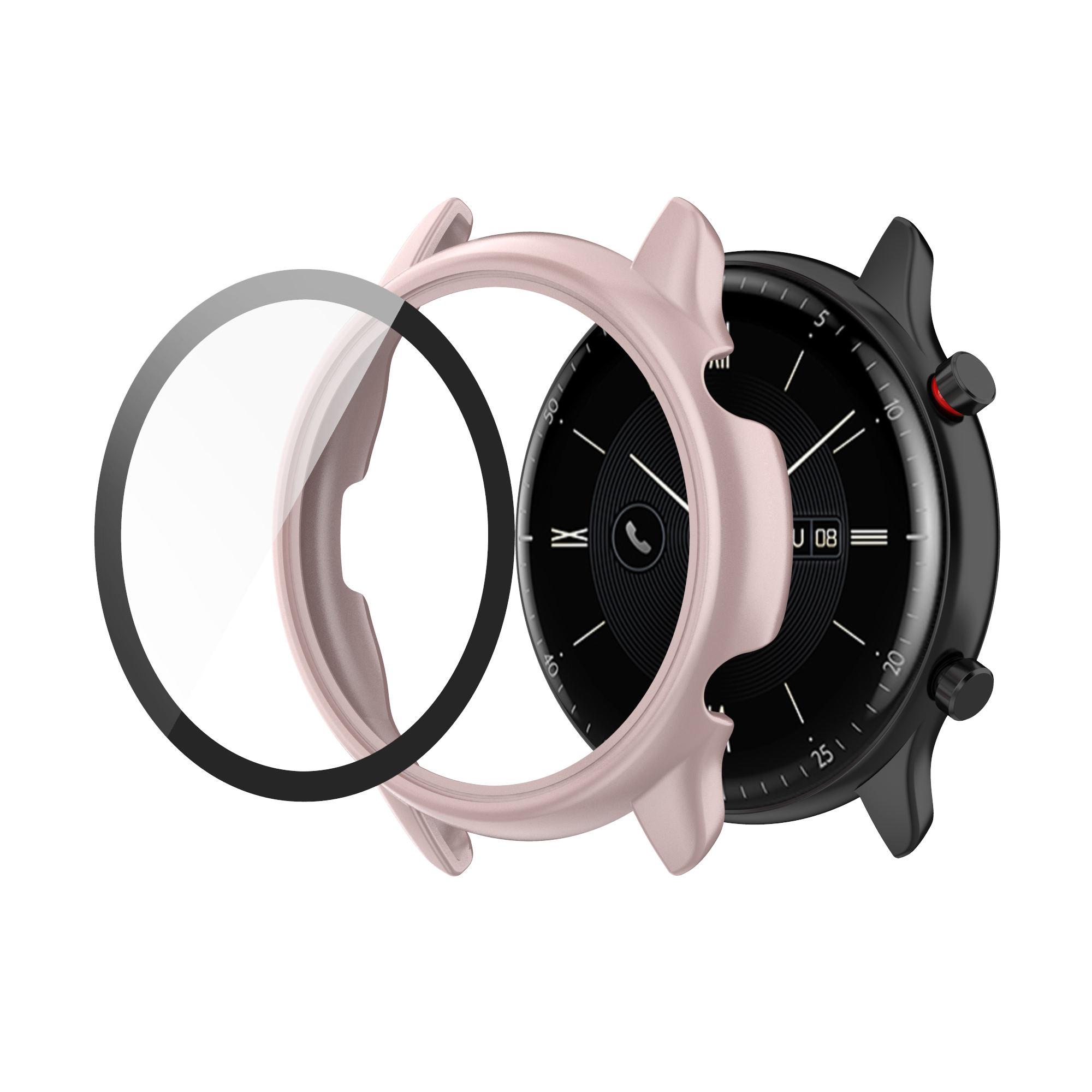 

Повний захисний чохол-накладка для Amazfit GTR 2 2e eSIM+ загартоване скло Запасні аксесуари Рамка 360 Захист екрана For Amazfit GTR 2 рожевий колір золота