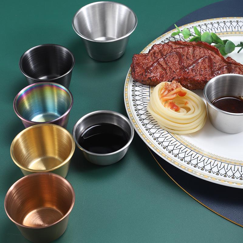 Stainless Steel Round Dipping Sauce Cup for Fries, Salad, and Seasoning