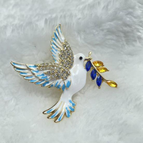 Women Brooch Bird Wing Pigeon Shape Suit Pin Sparkling Rhinestones Inlaid Retro Style Peace Symbol Brooch Woolen Coats Accessory
