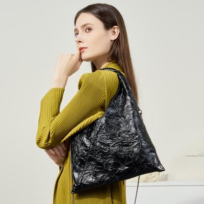 French Relaxed Fan Triangle Pleated Tote Bag Women's Lightweight Women's Bun Top Layer Leather Shoulder Underarm Bag