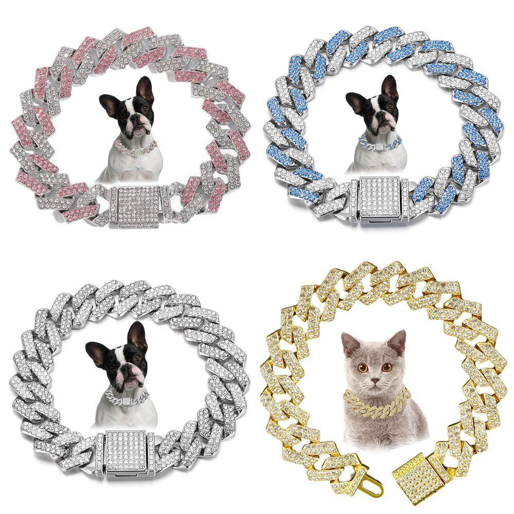 Inlaid Rhinestone Bling Diamond Dog Necklace Hip Hop Link Chain Necklace Dog Diamond Chain Collar