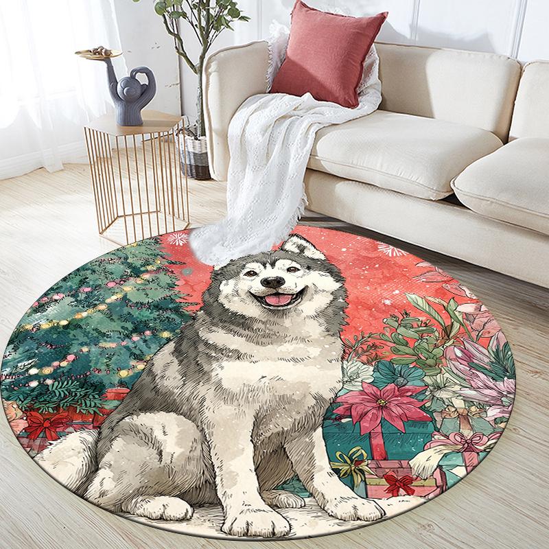 

Husky pattern round rug,Carpet Rug for Living Room Bedroom Playroom ,Non-slip Floor Mat,Holiday Gifts and Birthday Gifts. 80cmx80cm