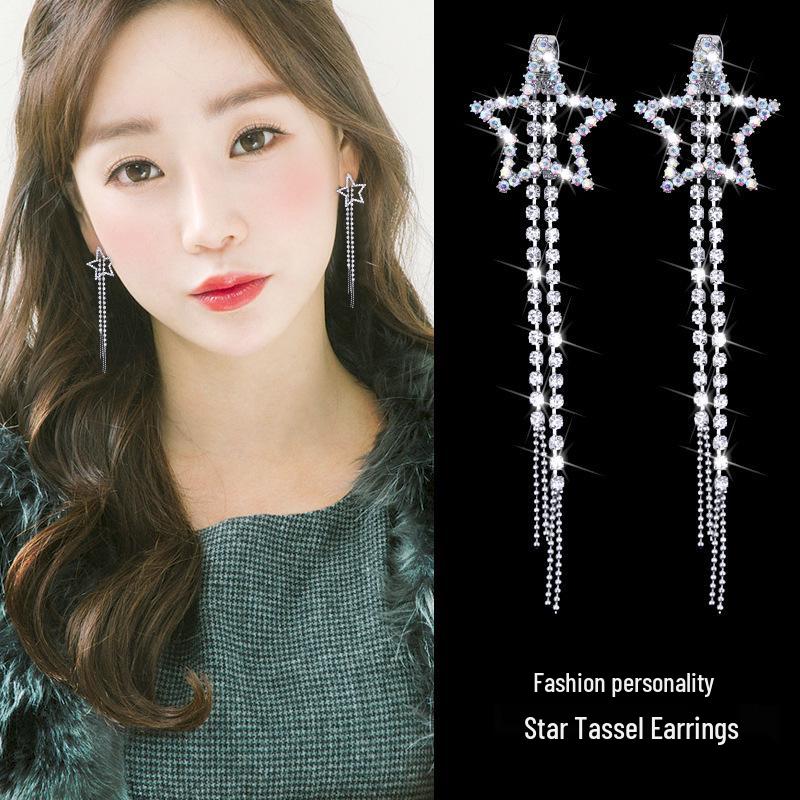 Bean Studs: Retro Five-Pointed Star Korean Tassel Earrings for Women