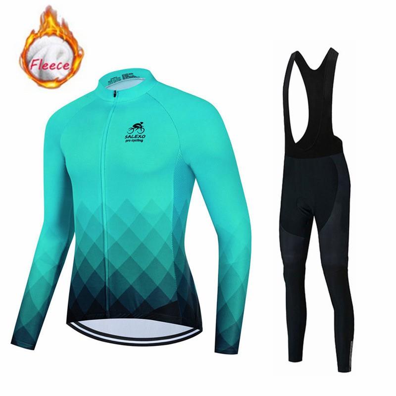 Mens Winter Cycling Jersey Long Sleeve Fleece Thermal Bike Wear Road Outdoor Sports