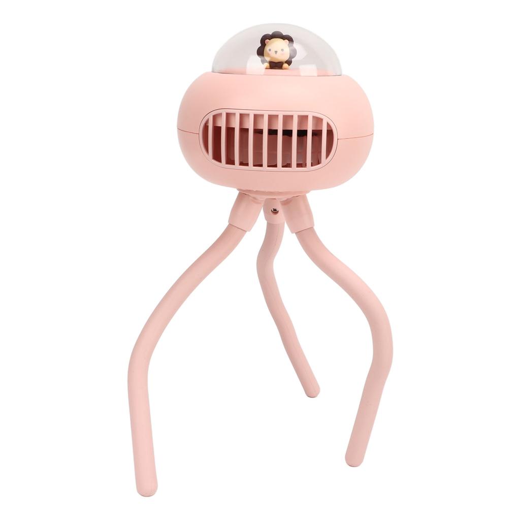 Mini Ręczny Osobisty Przenośny Wentylator USB Mały Wentylator do Wózka Dziecięcego z Elastycznym Statywem Różowy Lew