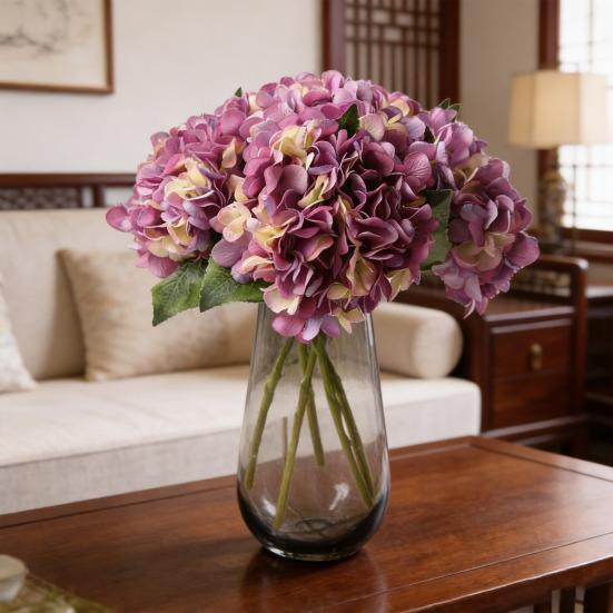 Artificial Flower Realistic Silk Hydrangea Bouquet with Flexible Stems Realistic Color Transitions Soft