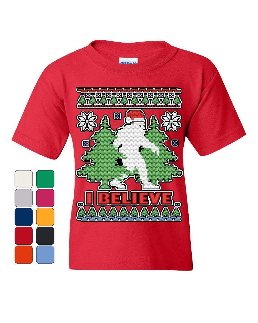Bigfoot Ugly Sweakids boys T-Shirt Youth kids boys T-Shirt Funny Christmas Yeti I Believe Kids Tee 120