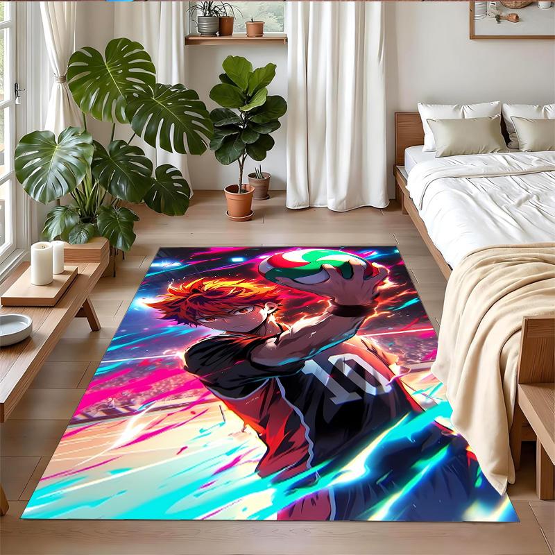 Anti‑Slip Crystal Velvet Floor Rug, Haikyuu Design Carpet for Indoor Living Bedroom Home Decoration