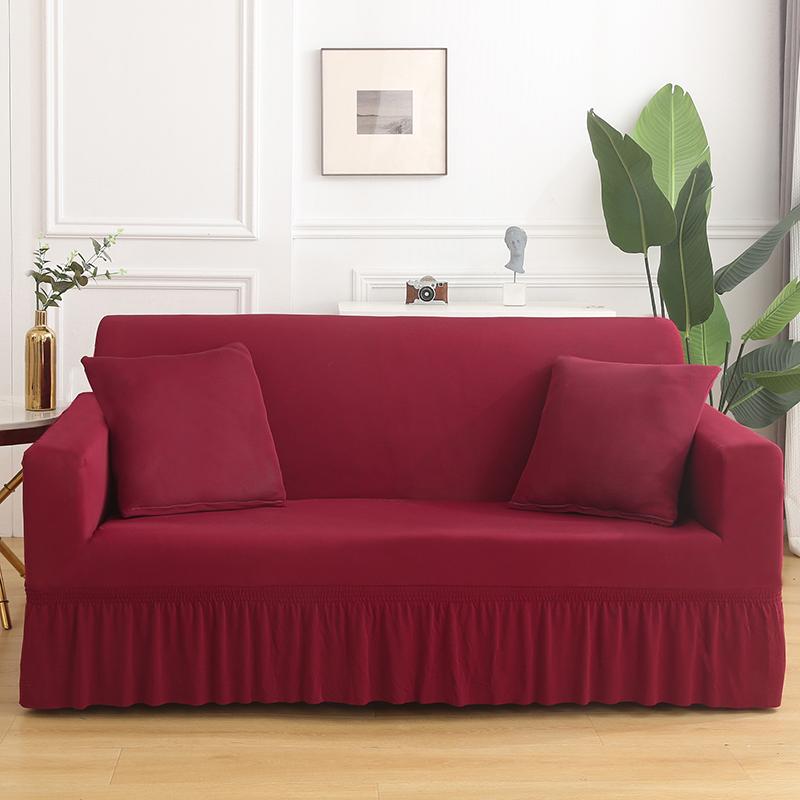 High Elastic Stretchable Cushion Couch Sofa Cover with Skirt Seersucker Sofa Slipcover Easy Fitted  Furniture Protector