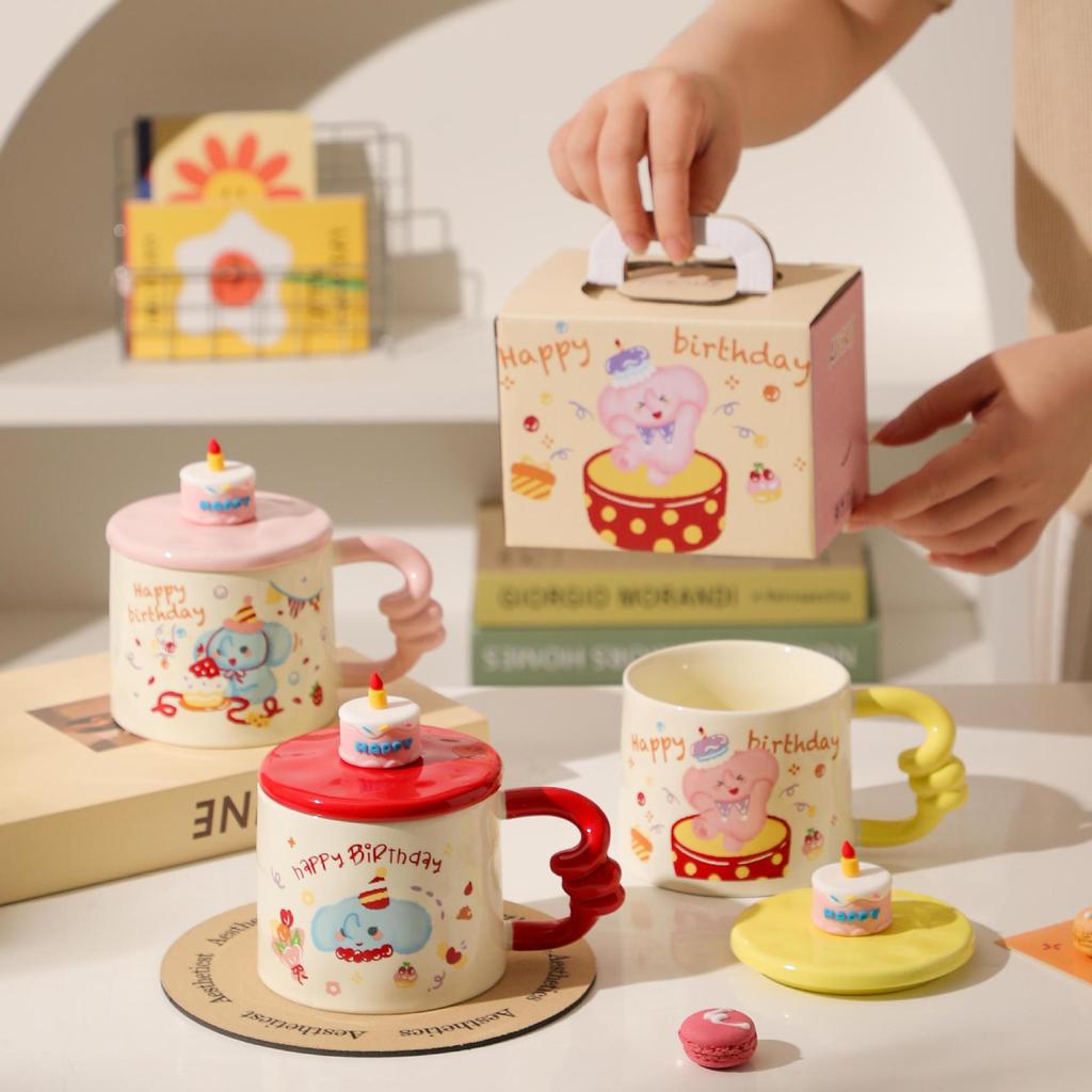 Girl's Heart Birthday Gift Cute Cartoon Bear Ceramic Cup Mug for Girlfriend Souvenir High-value Gift Box