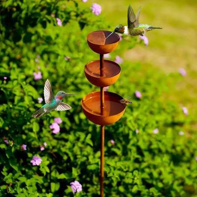 Metal Bird Bath with Stake for Outside 26.77 Inch Tall Free Standing 3-Tier Bird Feeder Bowl for Outdoor Garden Patio Yard Decor