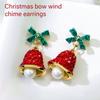 Sparkling Bowknot Bell Drop Earrings for Women and Girls Handmade Holiday Jewelry Stylish Christmas Party Accessories