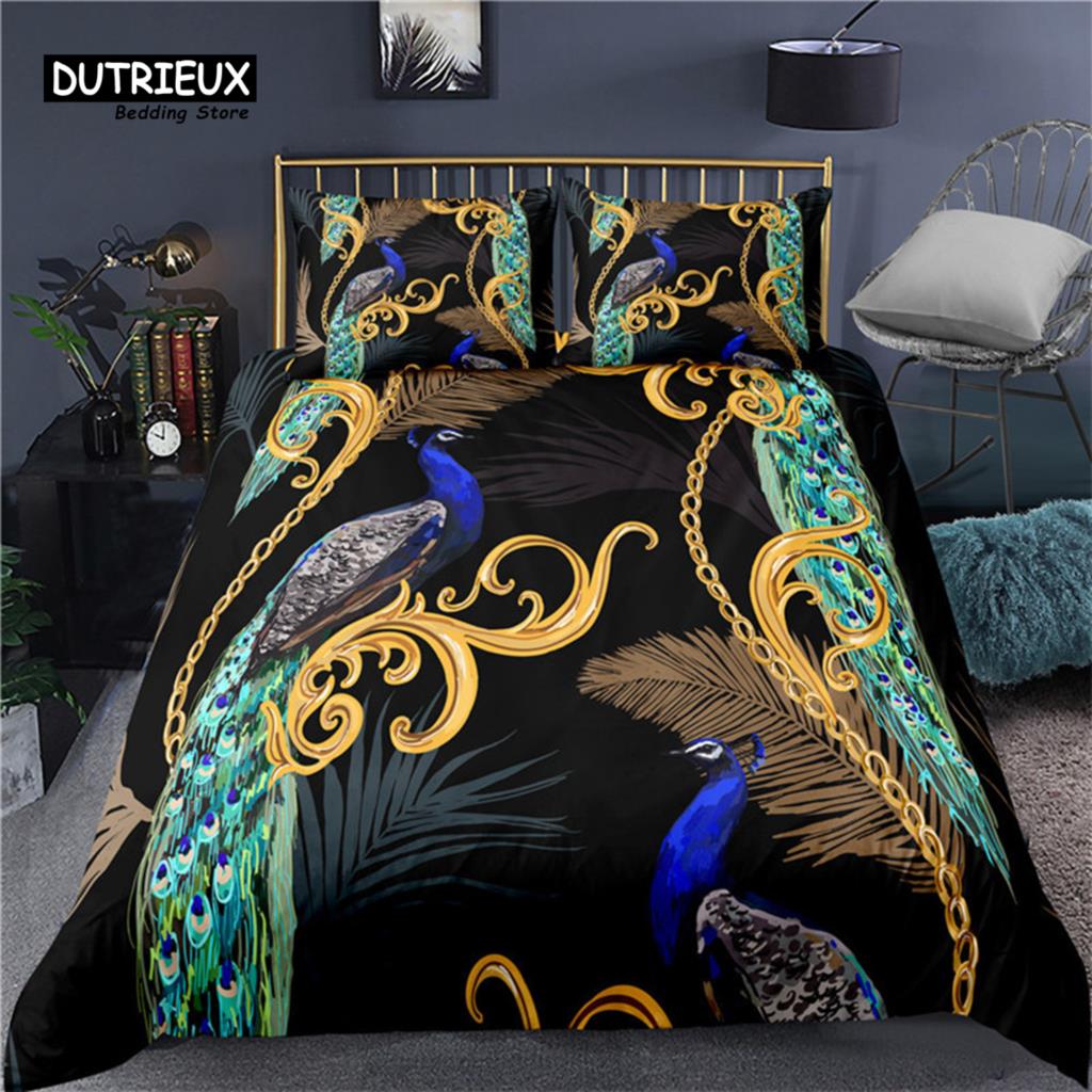 Colorful Peacock Duvet Cover Double King Queen Size Soft Peacock Feathers Bedding Set Microfiber Quilt Cover For Kids Girl Boys