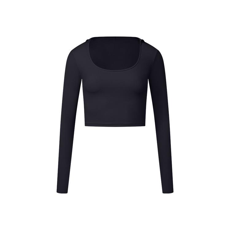 

Осенний нюдовый спортивный топ с длинным рукавом и капюшоном на завязках Medium