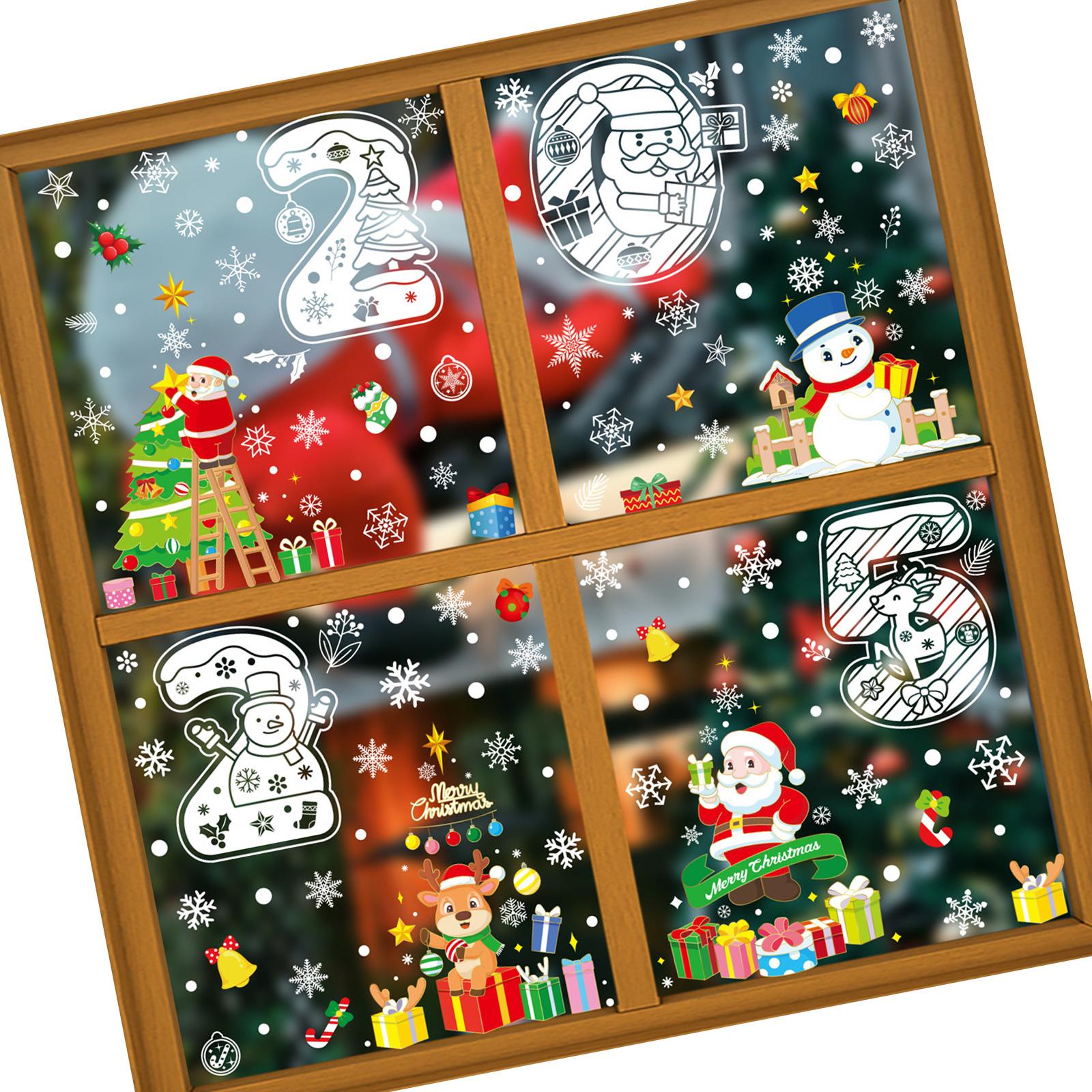 

Рождественские наклейки на окна, многоразовые праздничные наклейки для украшения дома и офиса 2025, праздничные сцены, аксессуары 2