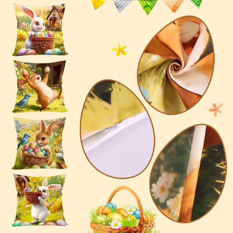 Easter Decoration Throw Pillow Covers Golden Spring Floral Bunny Eggs Holiday Decorative Pillowcases for Sofa Couch Home Decor