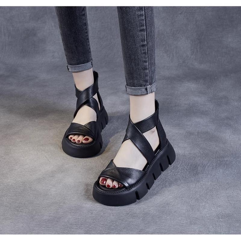Damen Vintage Plateau Römersandalen
