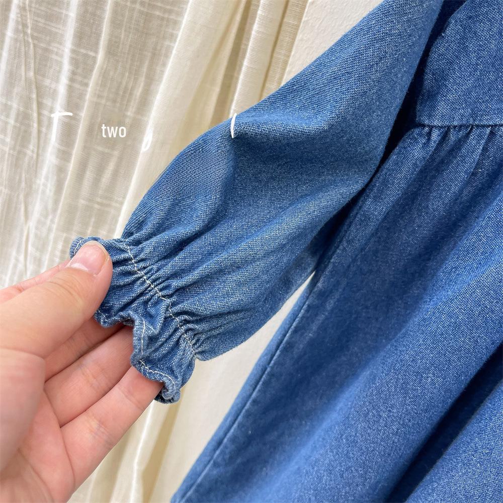 Korean-Style Baby Denim Skirt Dress: Long-Sleeved Cream Spring & Autumn Fashion 2025