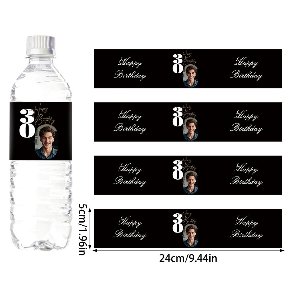 30pcs Custom 30 40 50 60 70th Birthday Party Bottle Sticker with Personalised Face Photo for Adult Birthday Party Decorations