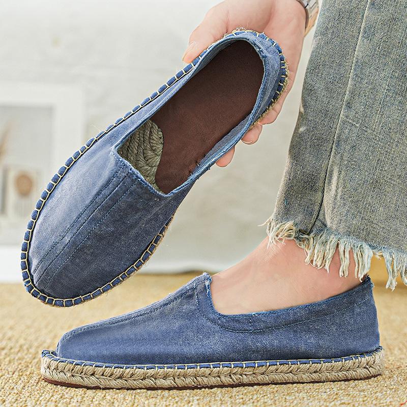 Retro Blue Men's Canvas Sneakers Comfort Breathable Flat Loafers Men Fisherman Shoes Slip-On Casual Shoes For Men Zapatos Hombre