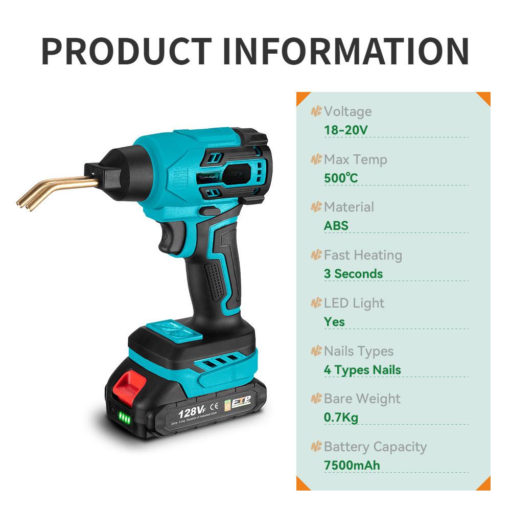 Noul pistol de sudură din plastic cu încălzire rapidă de 500 ℃, reîncărcabil, eficient, kit de reparare a fisurilor pentru bara de protecție a mașinii, mașină de sudat fisuri din plastic