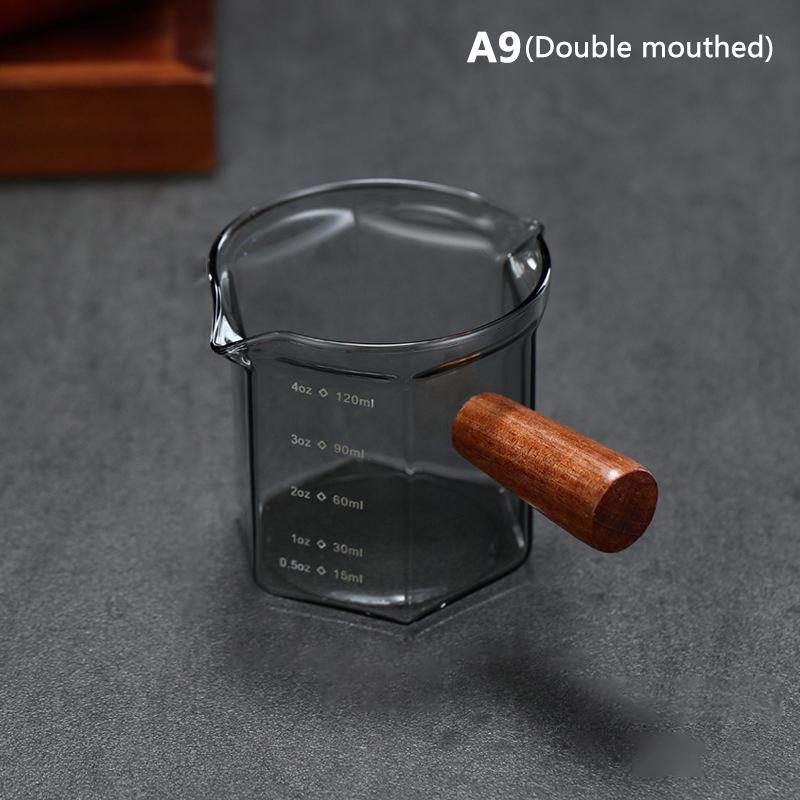 120 мл Стеклянная мерная чашка для эспрессо с деревянной ручкой, чашка для экстракции кофе со шкалой, высокая термостойкость, молочник, мерная кружка